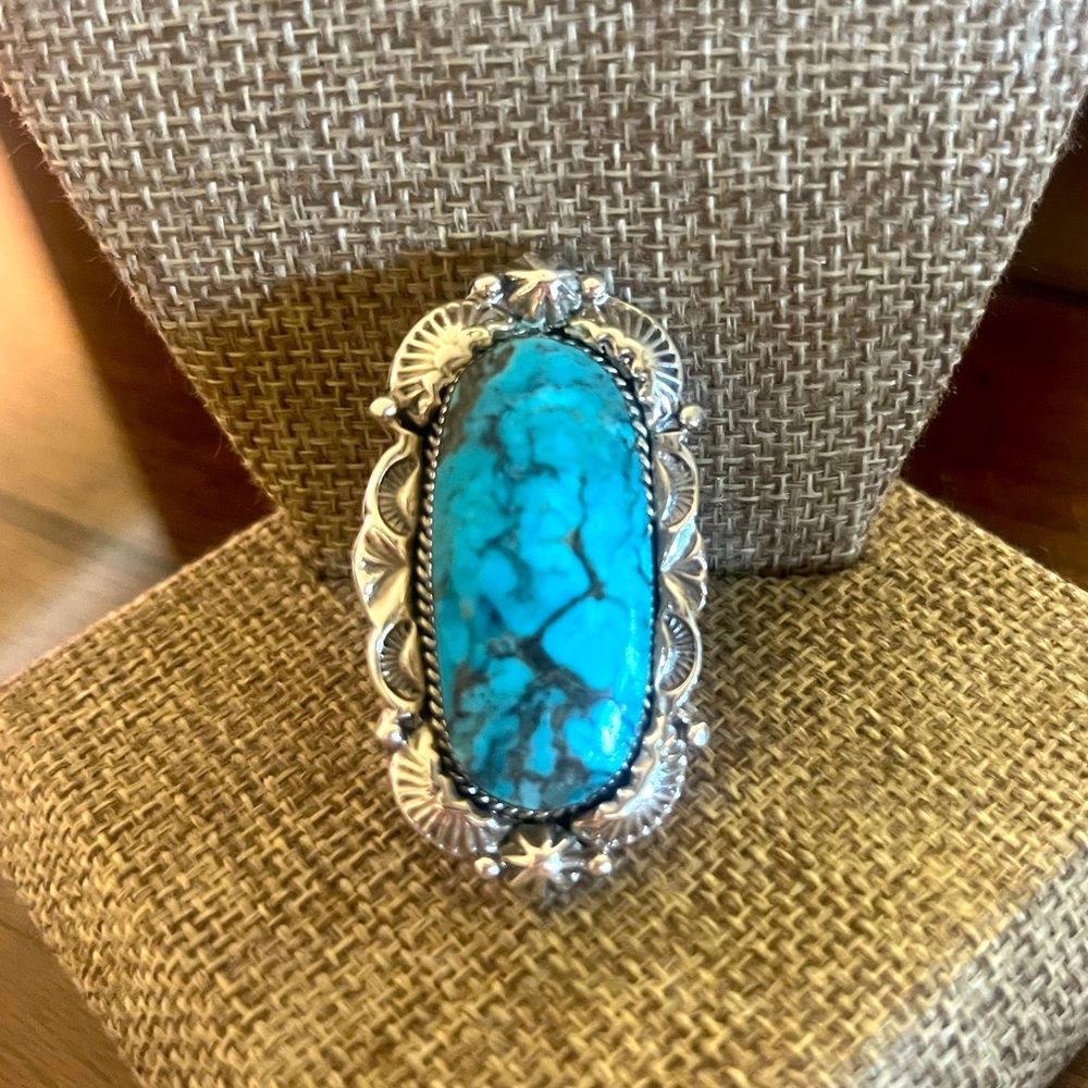 Size 7 Chaco Canyon Ceremonial Blue Turqoise Ring